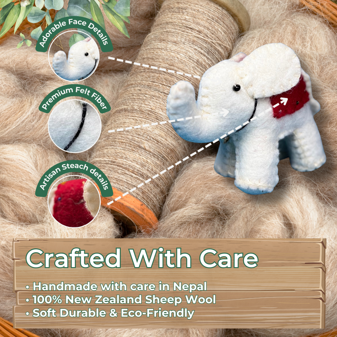 Handmade Felt Elephant | Sustainable Wool Decor & Gift | Fair Trade | Eco-Friendly Toy
