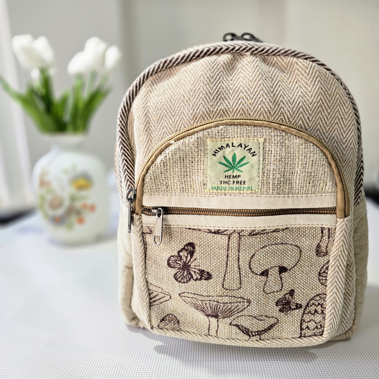 Handmade Botanical Hemp Backpack – Eco-Friendly, Lightweight & Durable Bag for Daily Use & Travel
