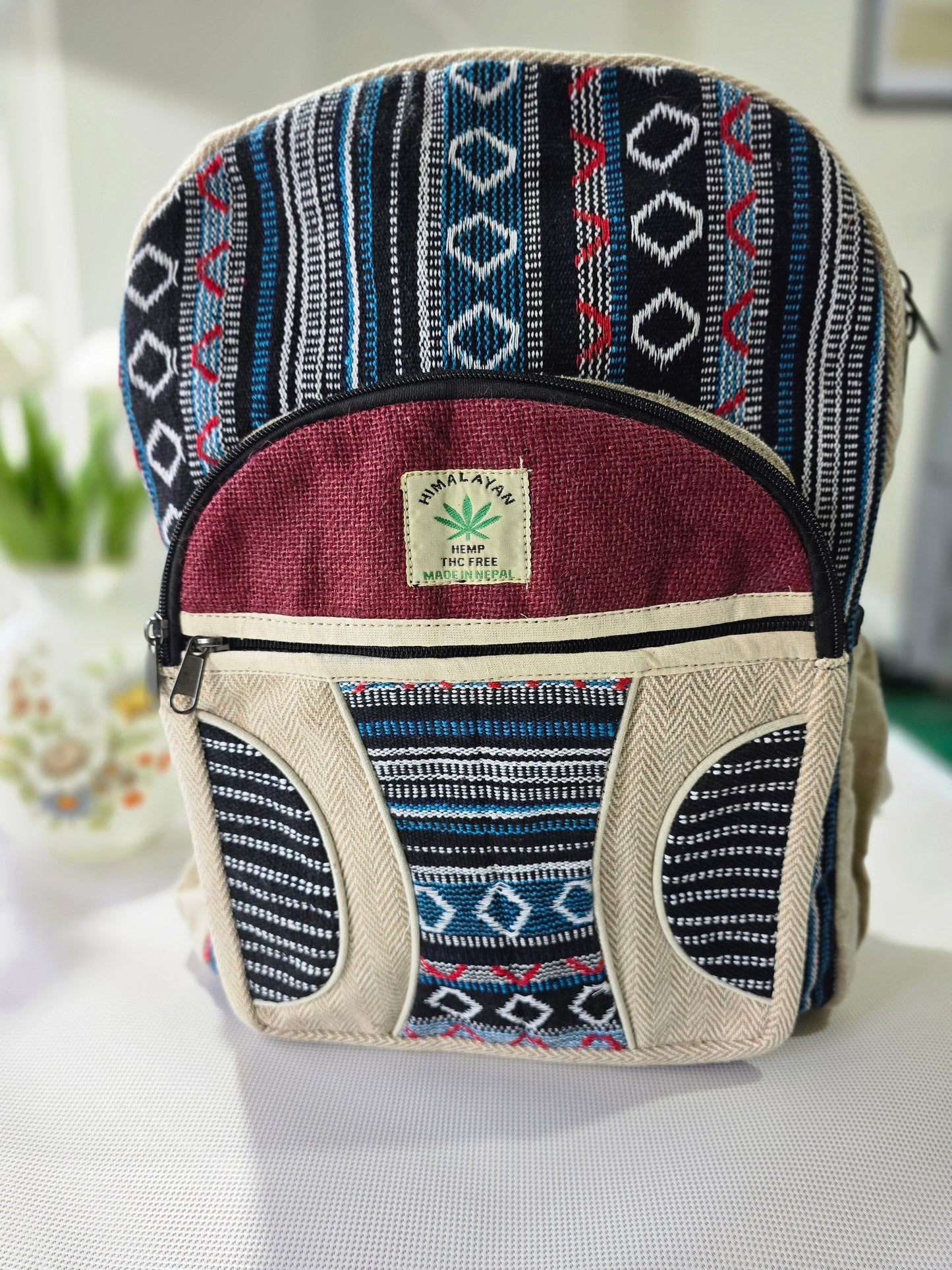 Himalayan Hemp Backpack - 6 Pockets | Handmade Eco-Friendly | Free UK Delivery