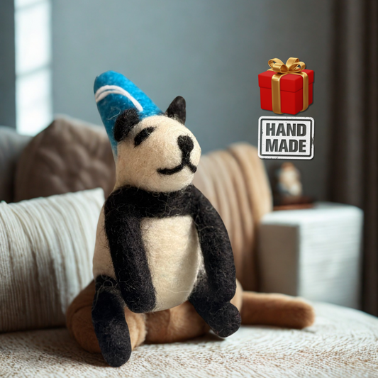 Handmade Felt Panda Bear Ornament with Blue Party Hat | Free Shipping Uk