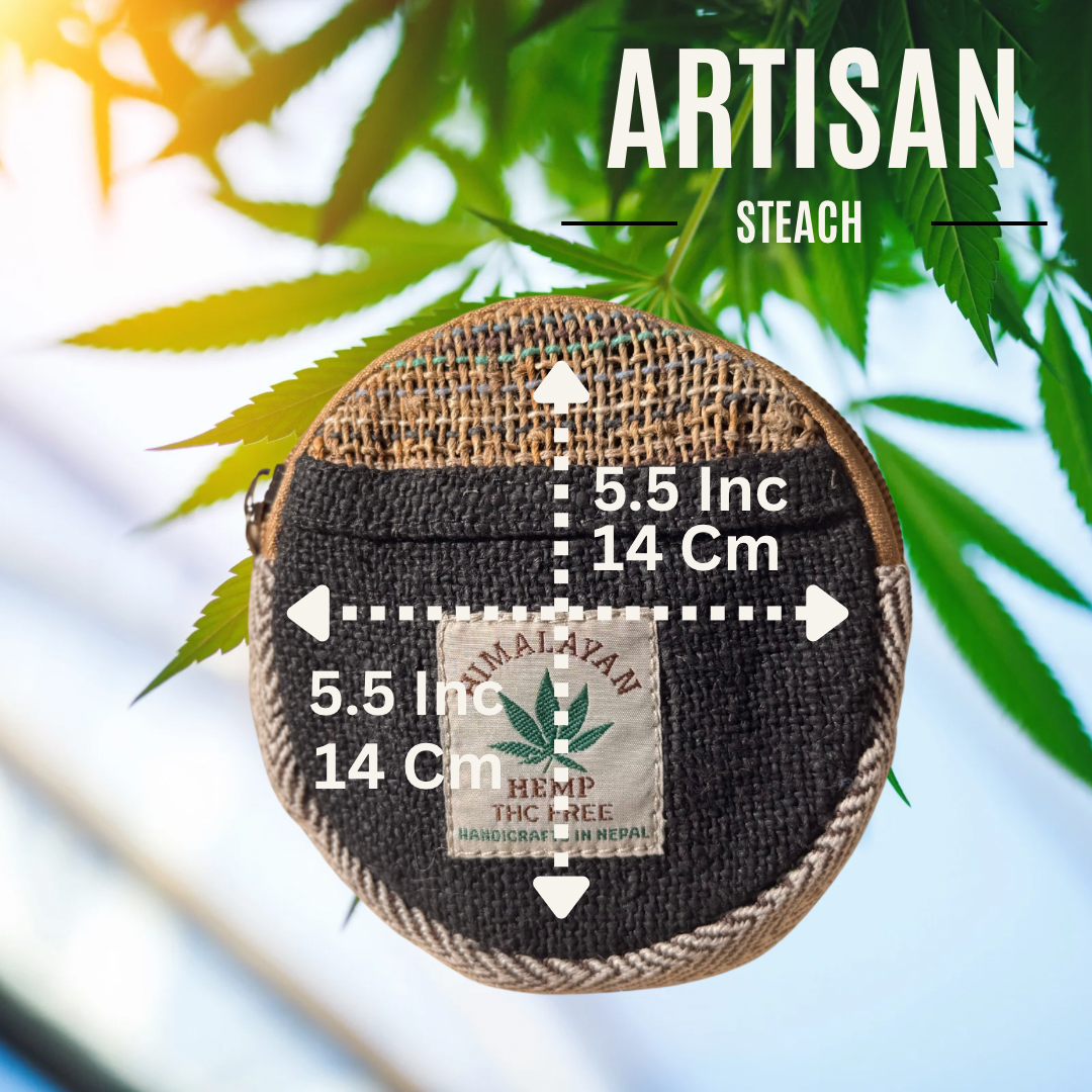 Handmade Hemp Coin Purse | Eco-Friendly Round Wallet with Zipper & Pocket | Ethical Gift, Fair Trade, Unisex