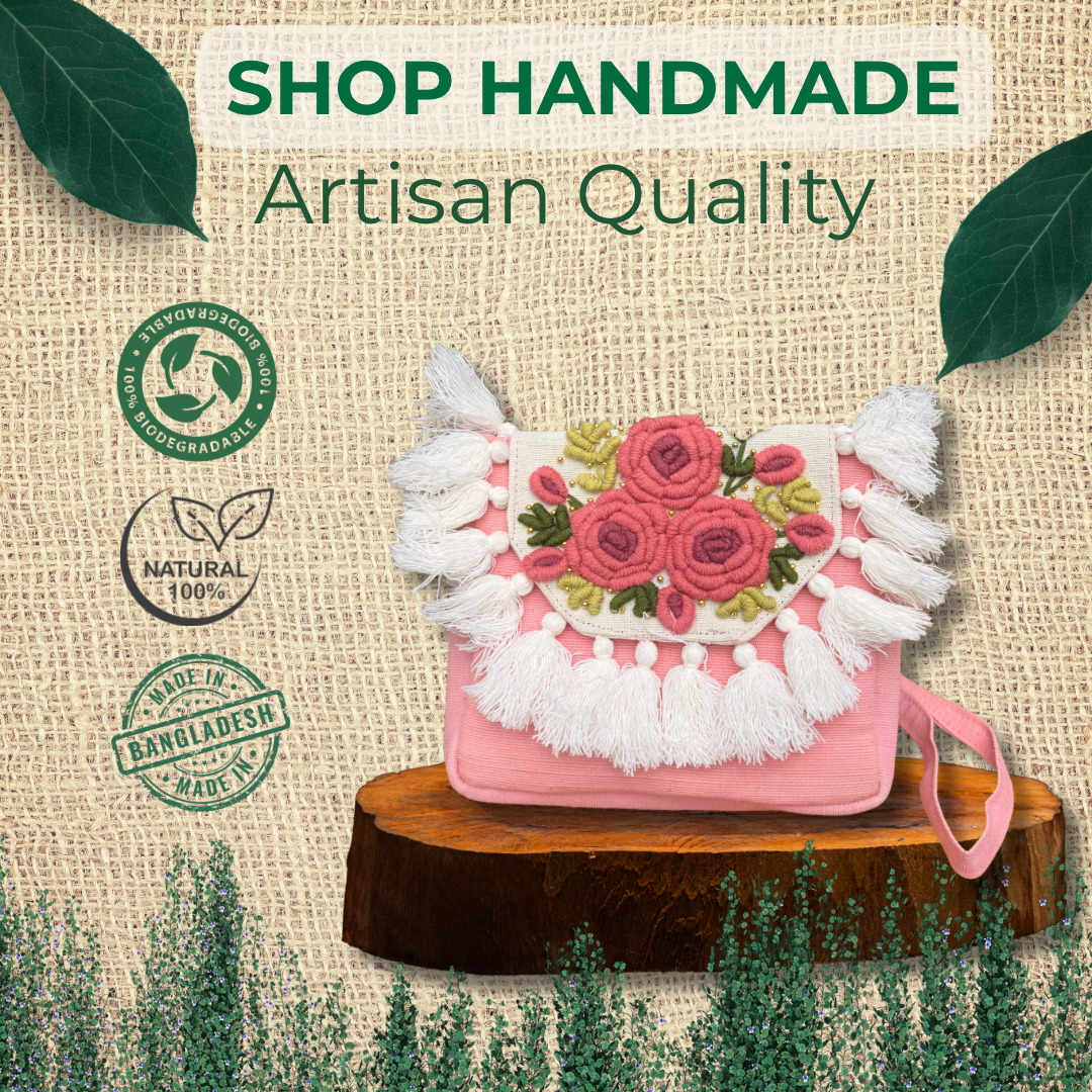 Handmade Embroidered Tassel Bag – Sustainable Crossbody with Adjustable Strap