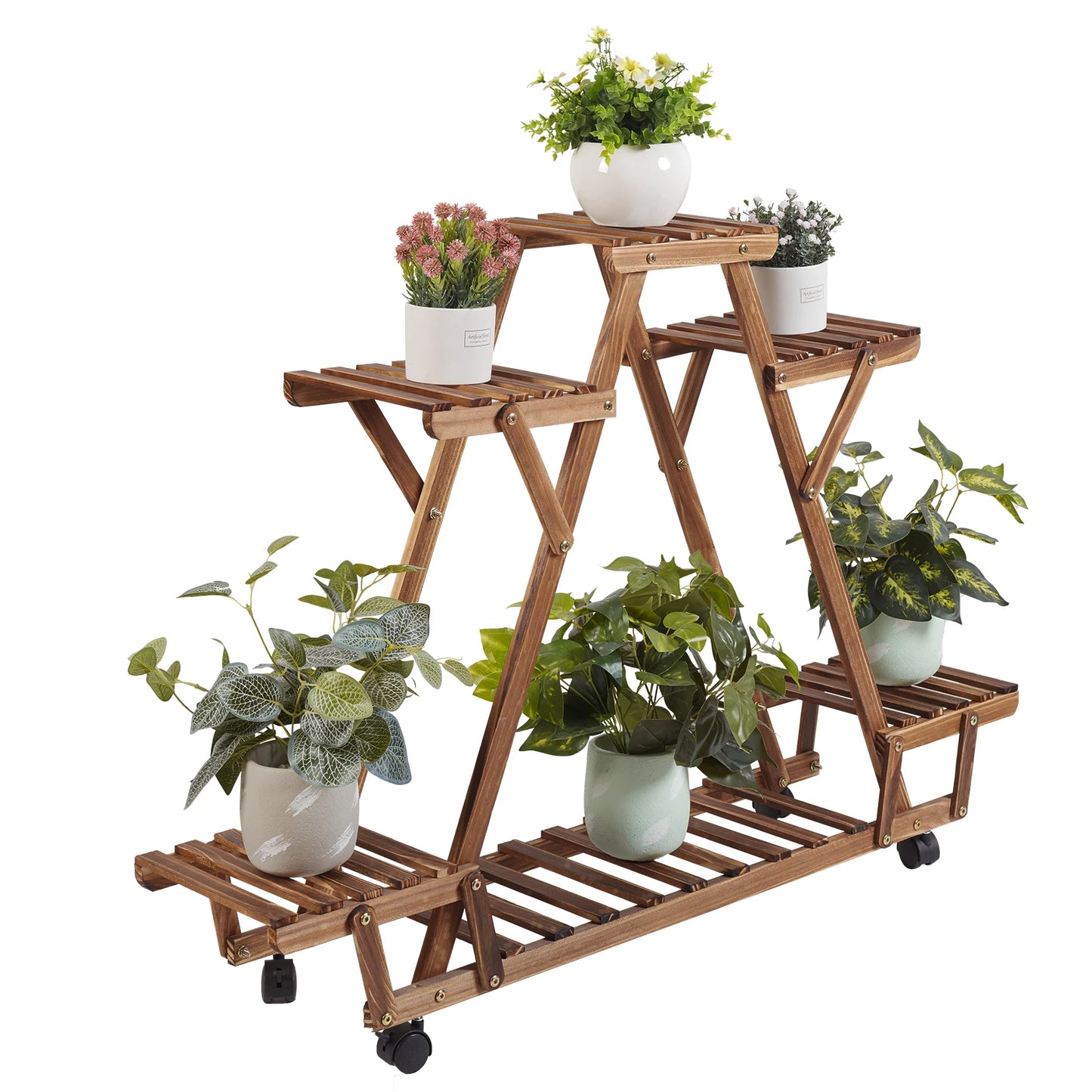 Versatile Plant Holder: 6-Pot Shelf with Wheels for Easy Mobility