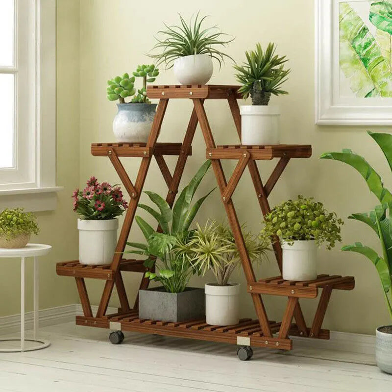 Versatile Plant Holder: 6-Pot Shelf with Wheels for Easy Mobility