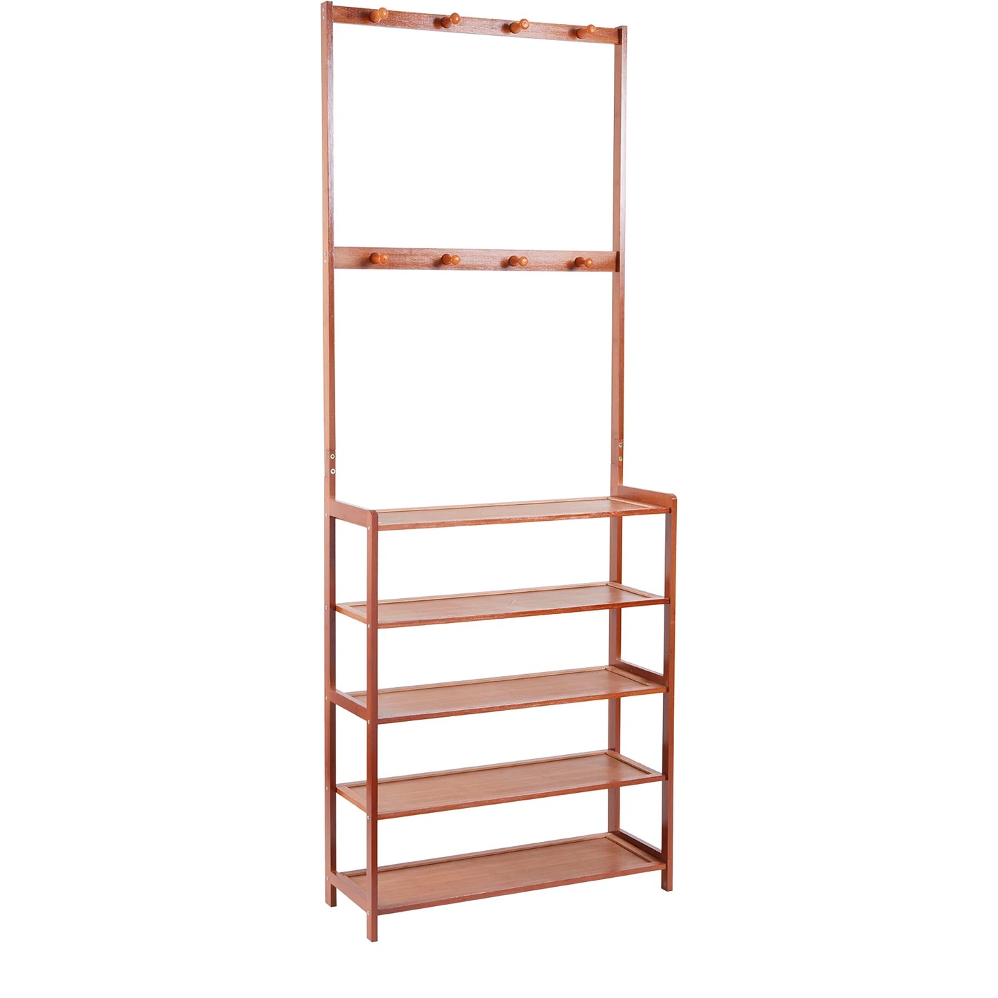 Bamboo Hall Tree with Storage Shelves & Hooks