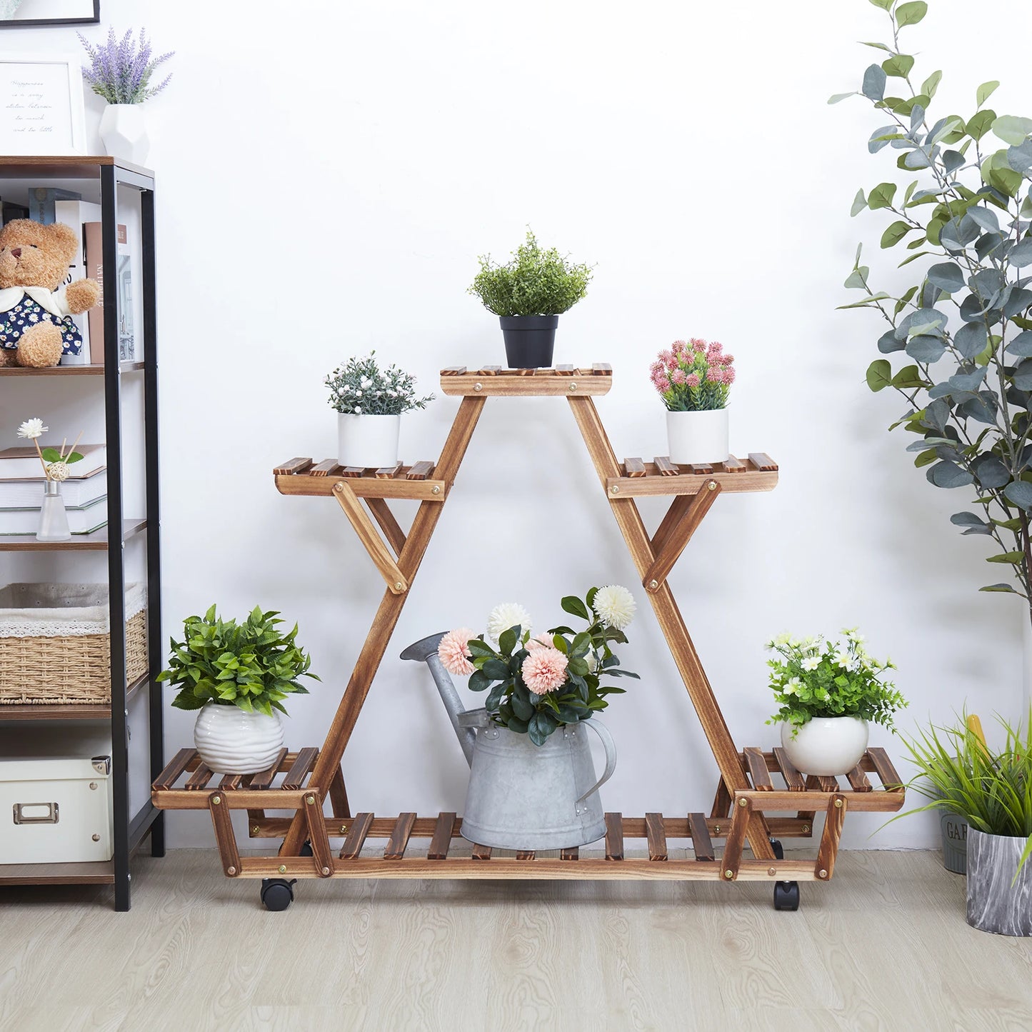 Versatile Plant Holder: 6-Pot Shelf with Wheels for Easy Mobility