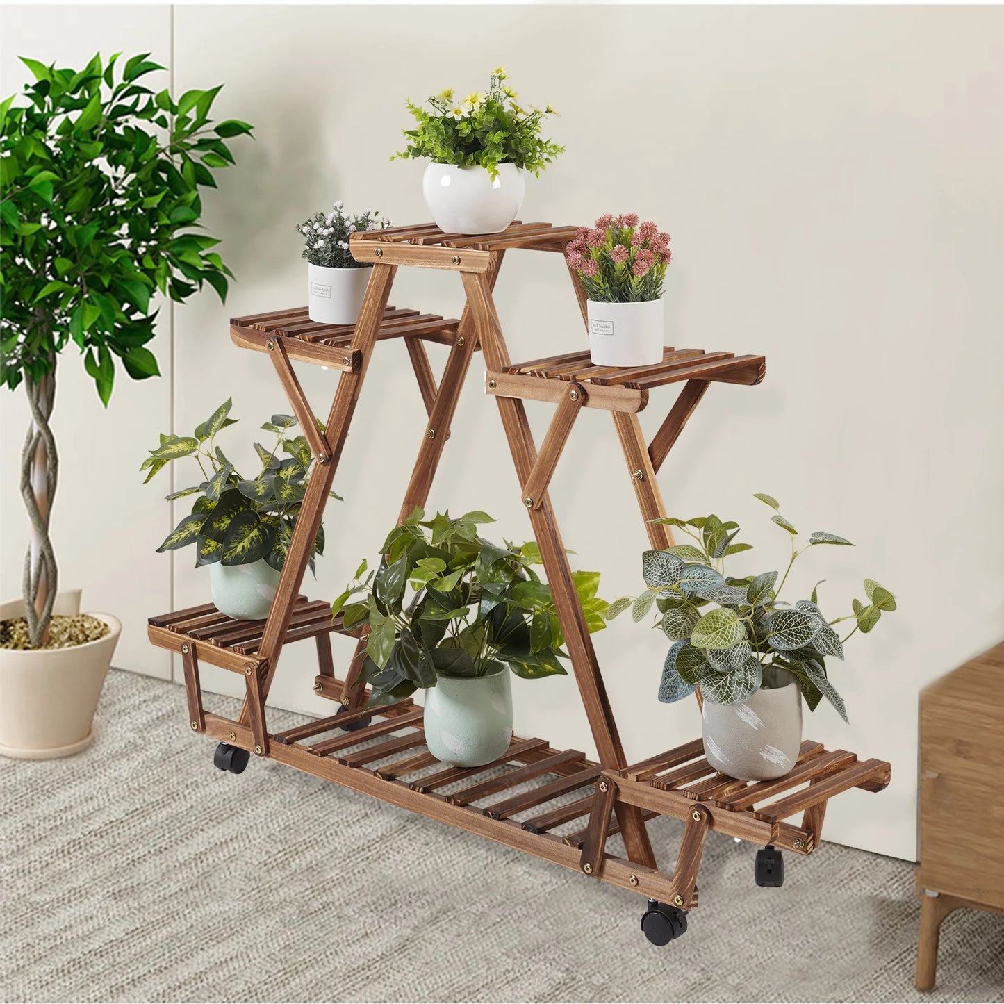 Versatile Plant Holder: 6-Pot Shelf with Wheels for Easy Mobility