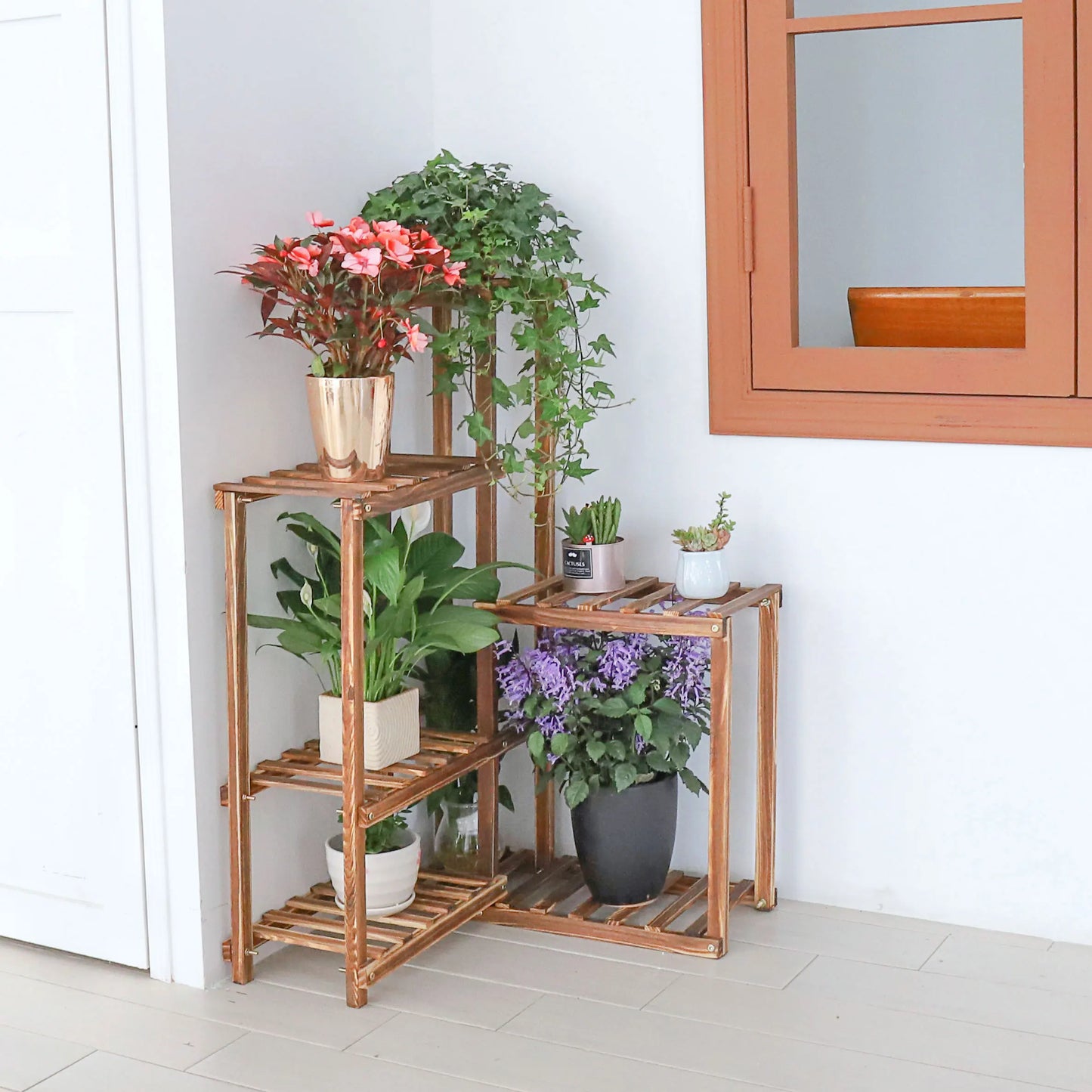 Wooden Plant Stand for Indoor & Outdoor Greenery ( 6-Tier ) 3 -Day Delivery !