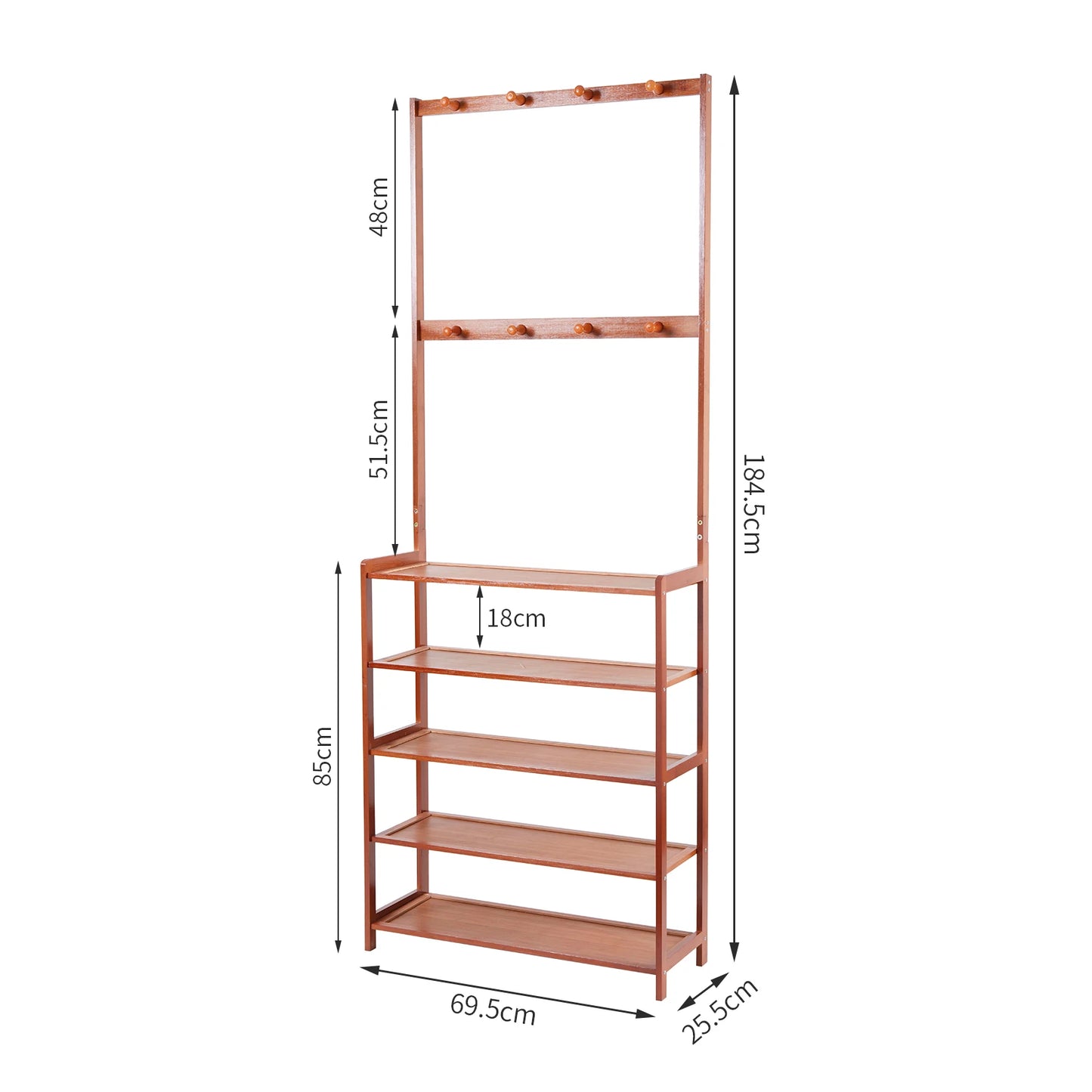 Bamboo Hall Tree with Storage Shelves & Hooks