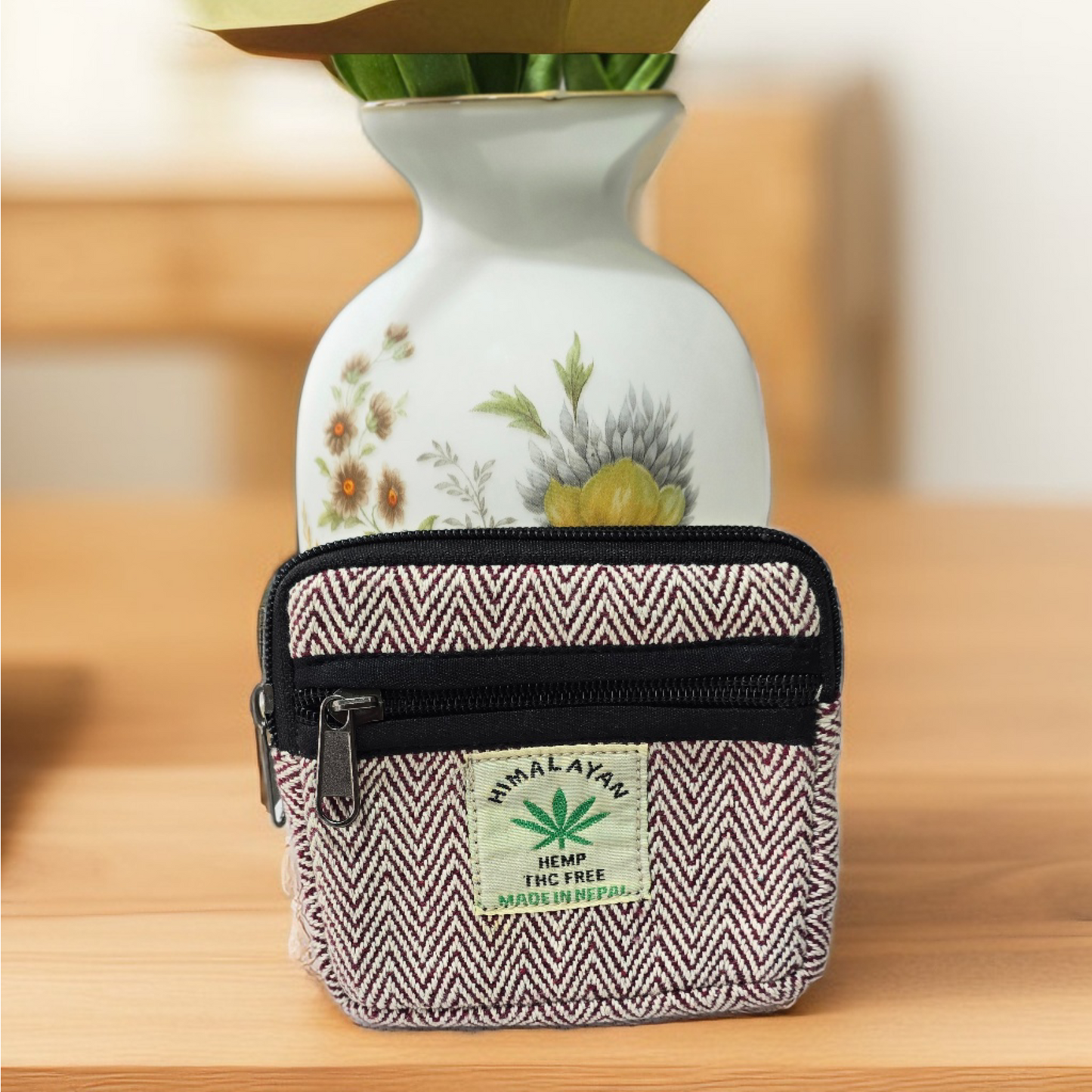 Eco-Friendly Hemp Coin Purse – Compact Wallet with 2 Zipper Pockets | Sustainable, Handmade in Nepal |  Free 3-Day UK Delivery