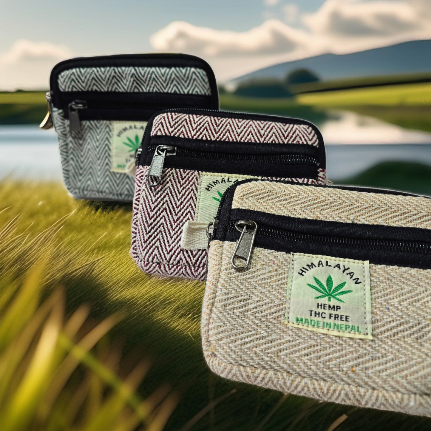 Eco-Friendly Hemp Coin Purse – Compact Wallet with 2 Zipper Pockets | Sustainable, Handmade in Nepal |  Free 3-Day UK Delivery