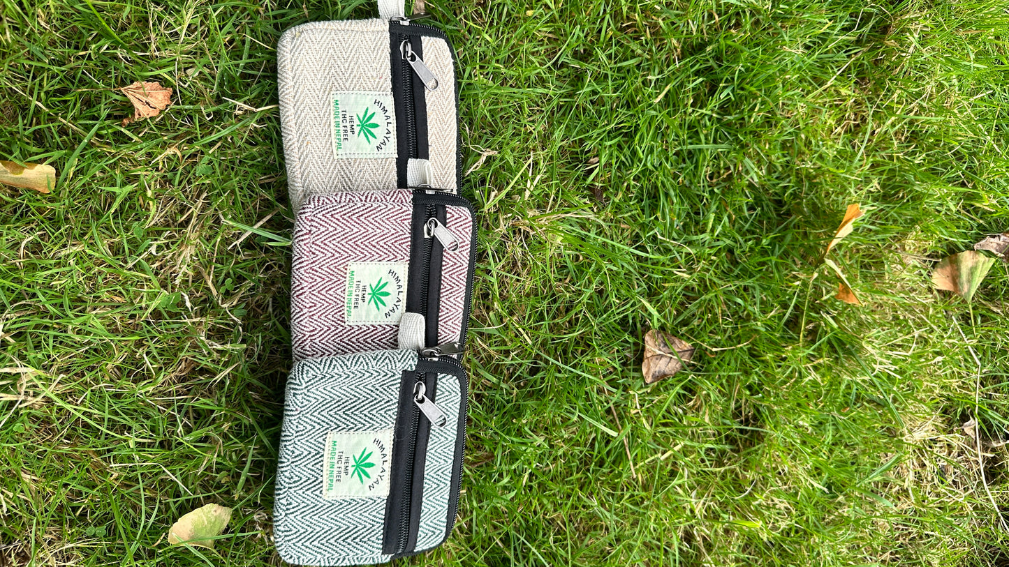 Eco-Friendly Hemp Coin Purse – Compact Wallet with 2 Zipper Pockets | Sustainable, Handmade in Nepal |  Free 3-Day UK Delivery