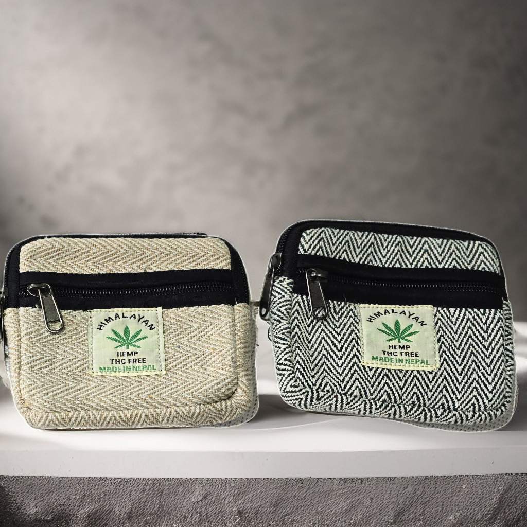 Eco-Friendly Hemp Coin Purse – Compact Wallet with 2 Zipper Pockets | Sustainable, Handmade in Nepal |  Free 3-Day UK Delivery