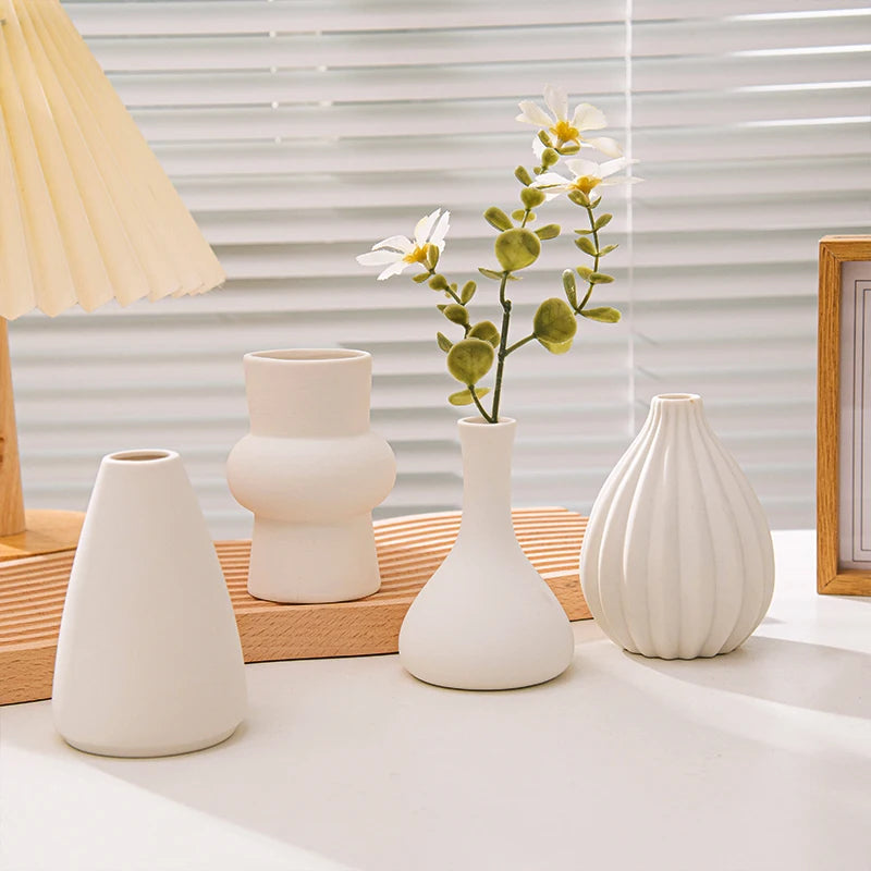 White Nordic Ceramic Flower Vase