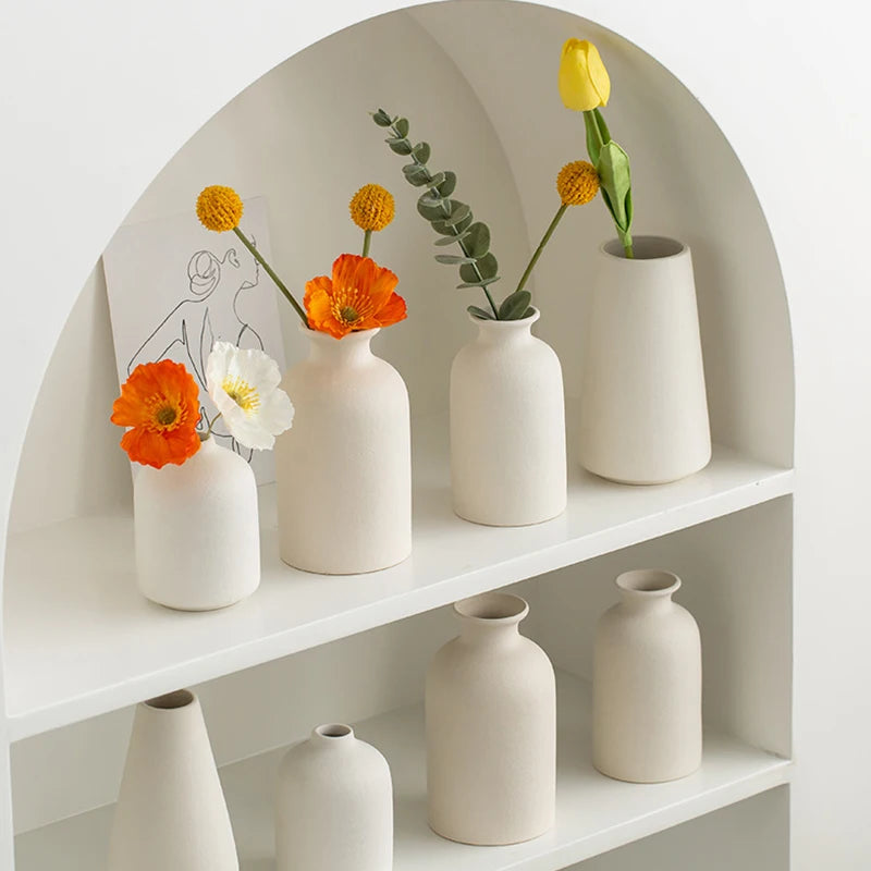 White Ceramic Flower Vase for Elegant Home Decor