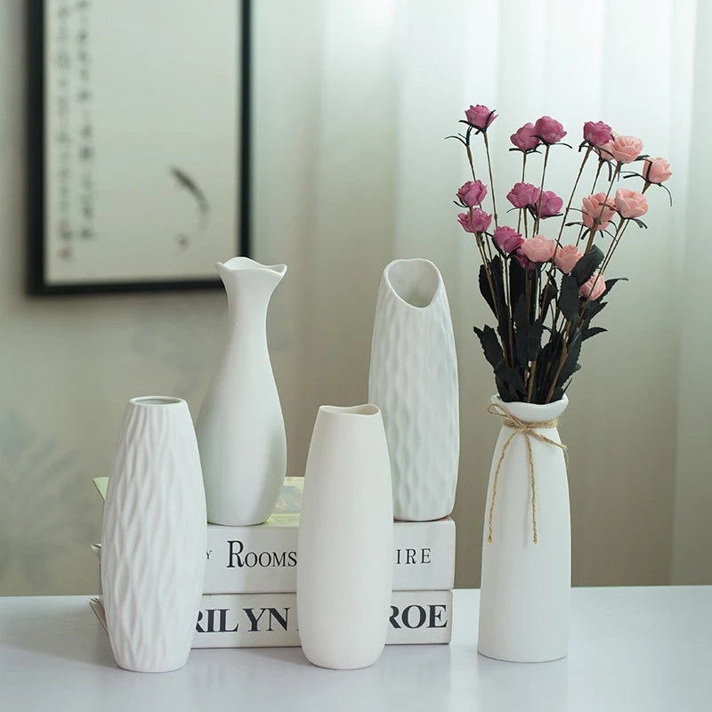 White Nordic Ceramic Flower Vase