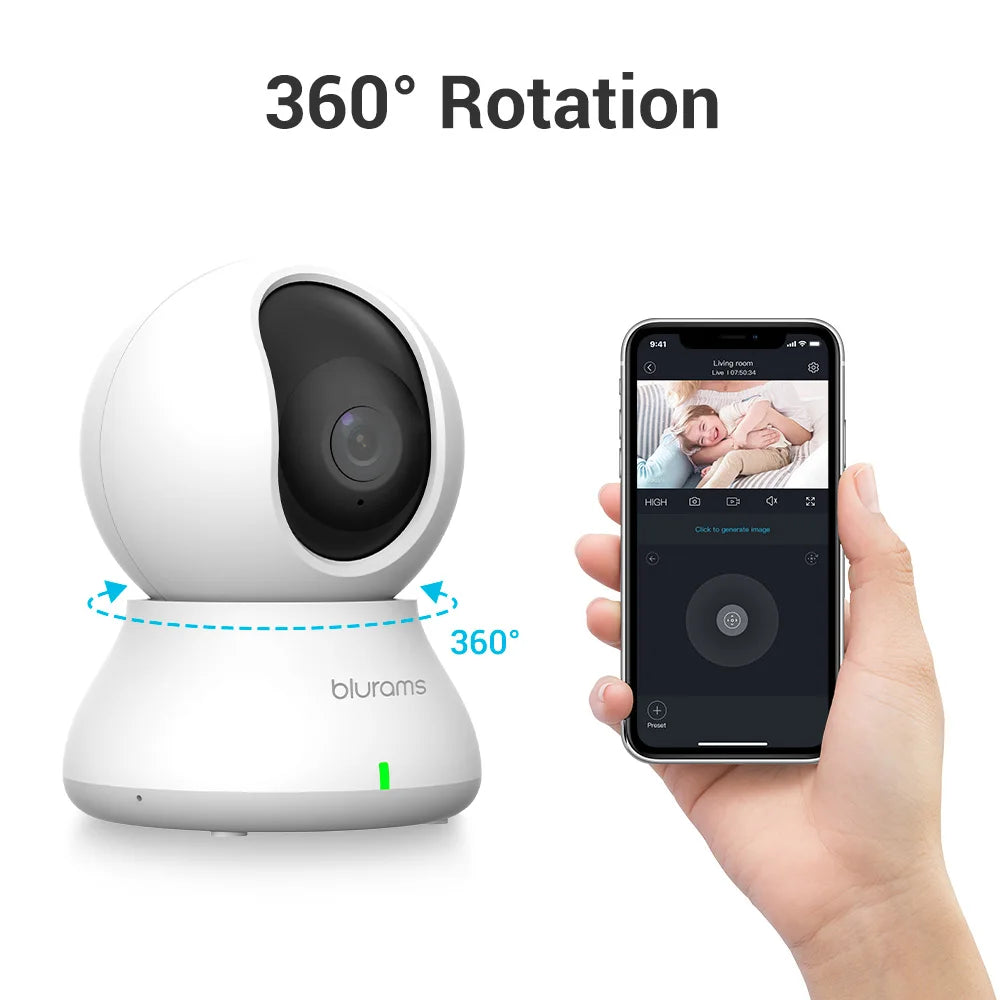 360° 2K Indoor WiFi Camera with Phone App, 2-Way Talk & Night Vision