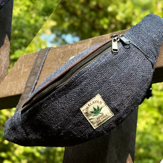 Handmade Himalayan Hemp Crossbody Waist Bag with Two Zip Pockets