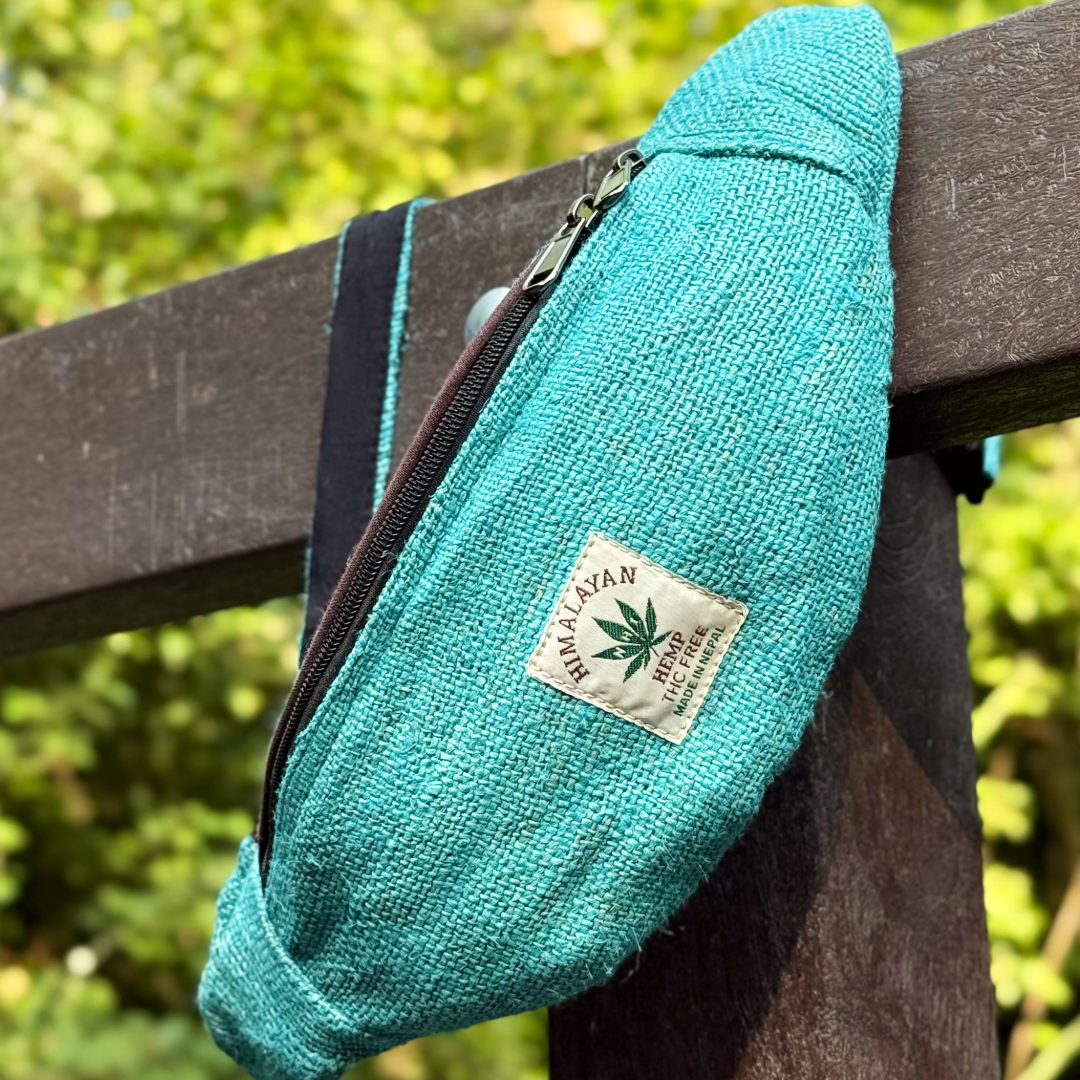 Handmade Himalayan Hemp Crossbody Waist Bag with Two Zip Pockets
