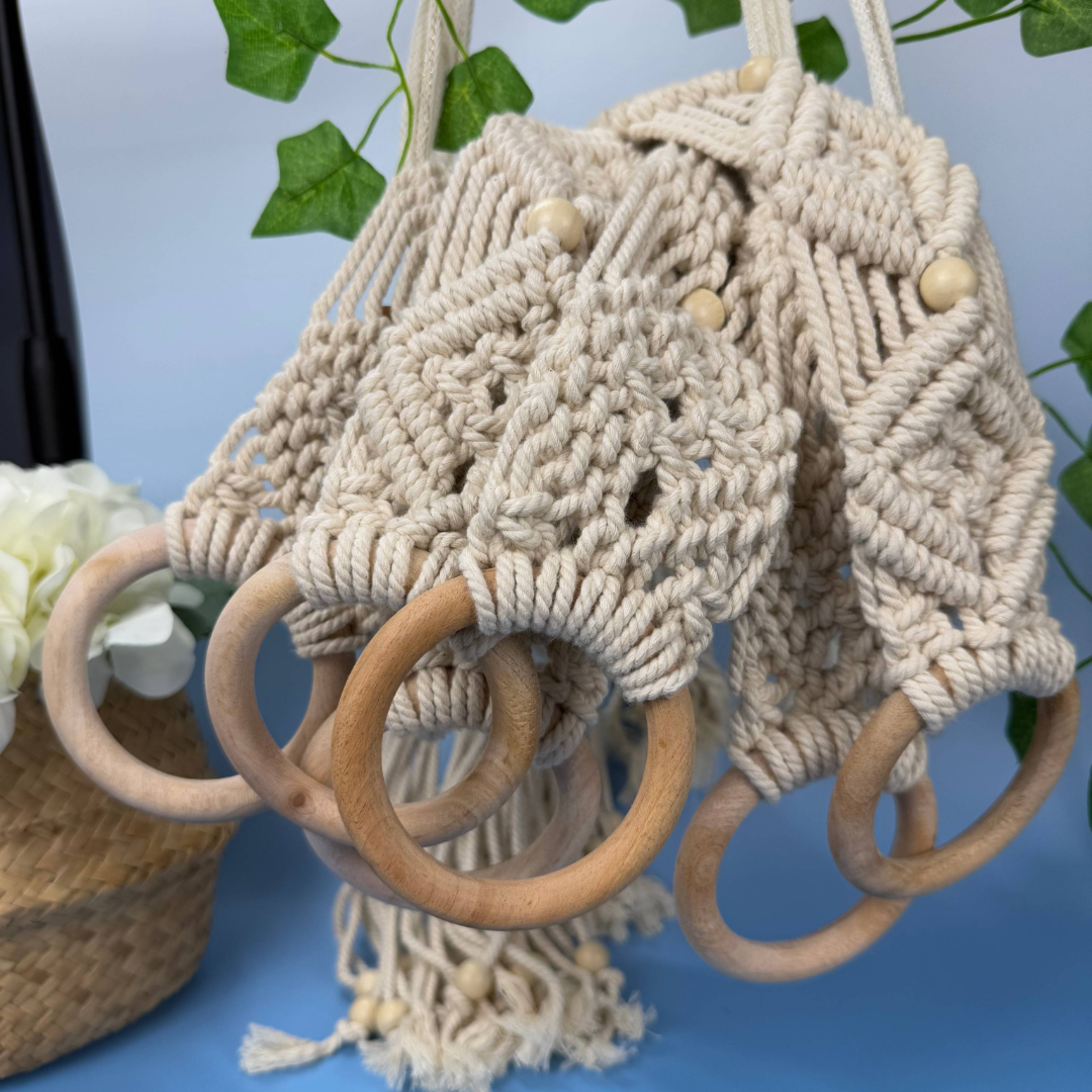 Boho Macramé Curtain Tiebacks | Handmade Cotton Rope with Wooden Beads | Eco-Friendly Window Decor