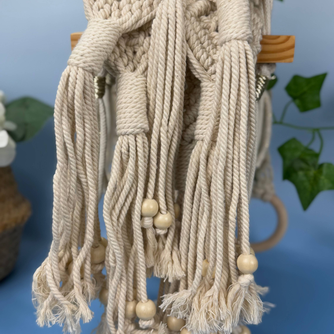 Boho Macramé Curtain Tiebacks | Handmade Cotton Rope with Wooden Beads | Eco-Friendly Window Decor