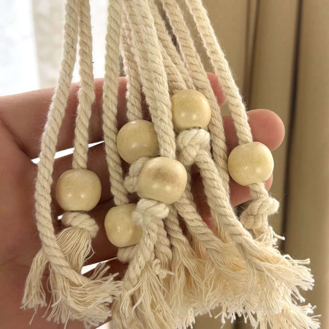 Boho Macramé Curtain Tiebacks | Handmade Cotton Rope with Wooden Beads | Eco-Friendly Window Decor