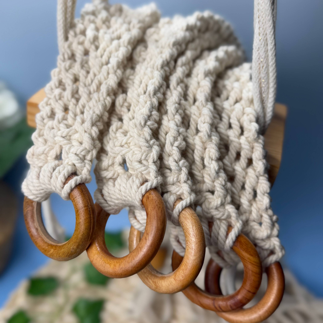 Handcrafted Boho Macramé Curtain Tiebacks | Natural Cotton with Wooden Accent | Eco-Friendly Home Decor | Free UK Shipping